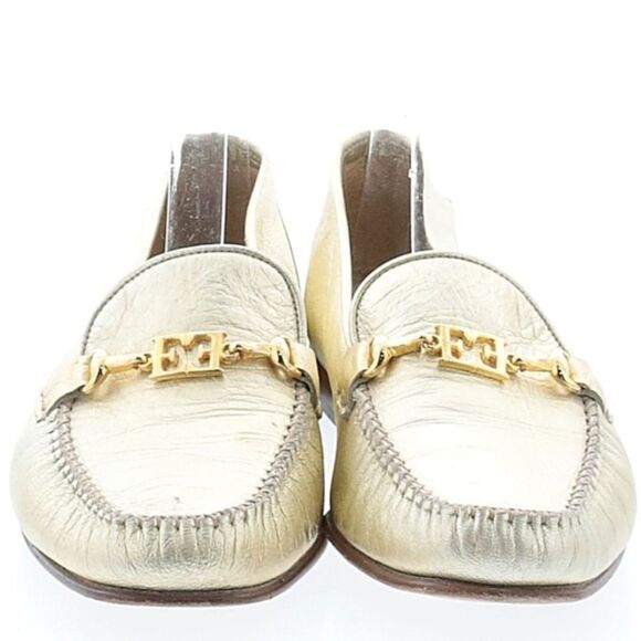 Escada Loafers Metallic Gold Leather Flat Made In Italy Size 10 main image 0